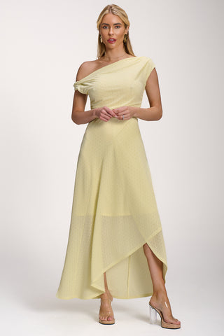 Textured Asymmetric One Shoulder Maxi Dress, Butter Yellow