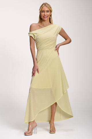 Textured Asymmetric One Shoulder Maxi Dress, Butter Yellow