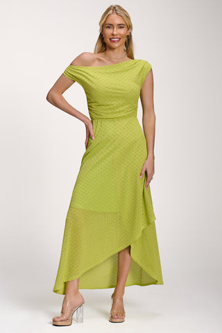 Textured Asymmetric One Shoulder Maxi Dress, Lime