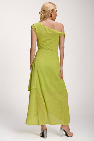 Textured Asymmetric One Shoulder Maxi Dress, Lime
