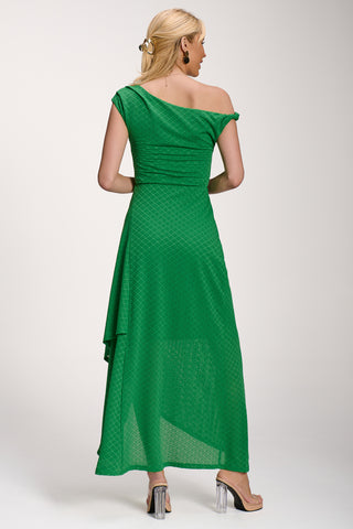 Textured Asymmetric One Shoulder Maxi Dress, Emerald Green