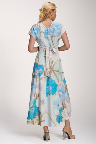 Printed Scuba Dipped Hem Midi Dress, Blue Floral