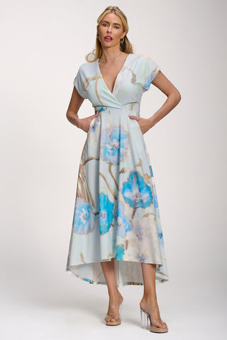 Printed Scuba Dipped Hem Midi Dress, Blue Floral
