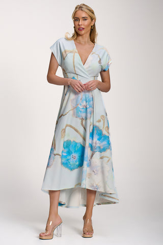 Printed Scuba Dipped Hem Midi Dress, Blue Floral