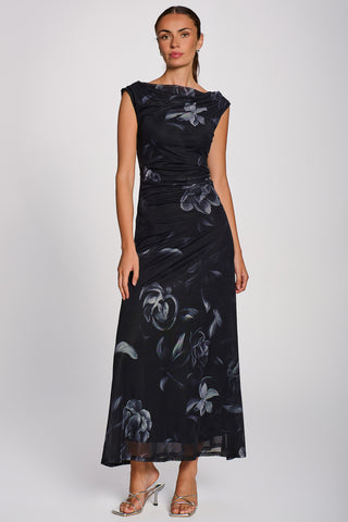 Multiway Neckline Mesh Maxi Dress, Black Floral