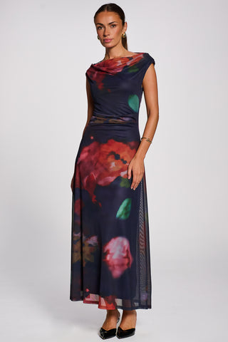 Multiway Neckline Mesh Maxi Dress, Navy Multi
