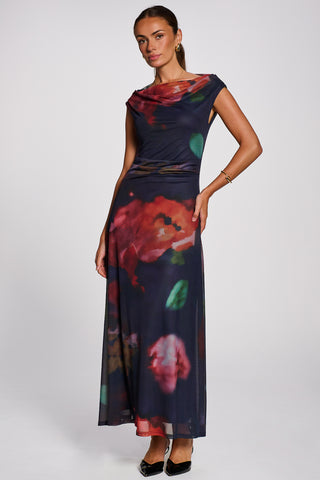Multiway Neckline Mesh Maxi Dress, Navy Multi