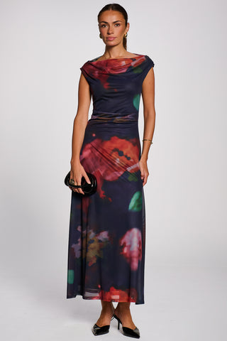 Multiway Neckline Mesh Maxi Dress, Navy Multi