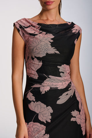 Multiway Neckline Mesh Maxi Dress, Pink Floral