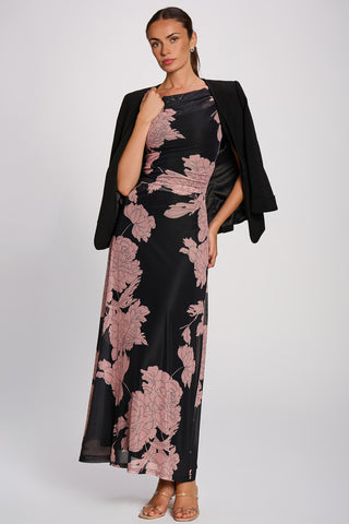 Multiway Neckline Mesh Maxi Dress, Pink Floral