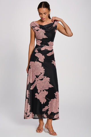 Multiway Neckline Mesh Maxi Dress, Pink Floral