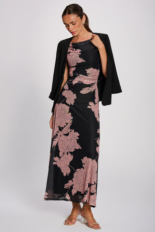 Multiway Neckline Mesh Maxi Dress, Pink Floral