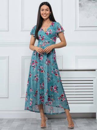 Jolie Moi Eliza Dip Hem Mesh Maxi Dress, Green Floral Jolie Moi Retail Jolie Moi Eliza Dip Hem Mesh Maxi Dress, Green Floral Jolie Moi Retail