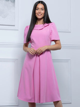 Jolie Moi Debora Button Neck Dress, Pink