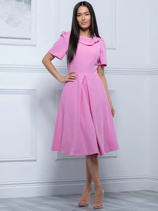 Jolie Moi Debora Button Neck Dress, Pink