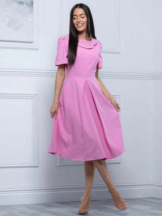 Jolie Moi Debora Button Neck Dress, Pink