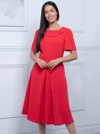 Jolie Moi Debora Button Neck Dress, Red