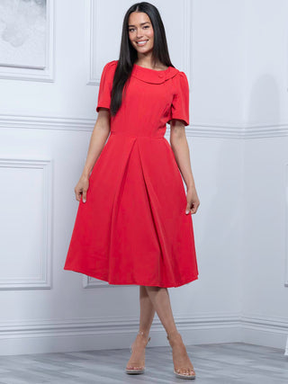 Jolie Moi Debora Button Neck Dress, Red