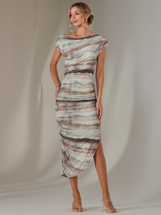 Lois Off-Shoulder Bodycon Dress, Brown Abstract Jolie Moi Retail Lois Off-Shoulder Bodycon Dress, Brown Abstract Jolie Moi Retail