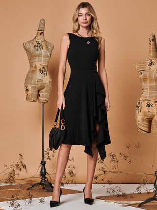 Fit & Flare Ruffle Detail Midi Dress, Black Jolie Moi Retail Fit & Flare Ruffle Detail Midi Dress, Black Jolie Moi Retail