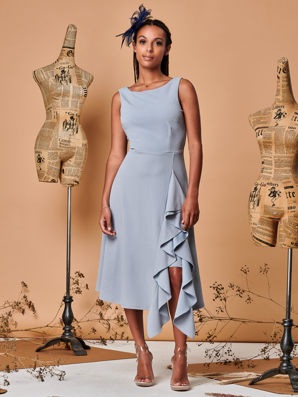 Dusky blue 2025 midi dress