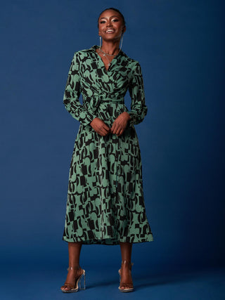 Wrap Detail Shirt Maxi Dress, Green Geo Jolie Moi Retail Wrap Detail Shirt Maxi Dress, Green Geo Jolie Moi Retail