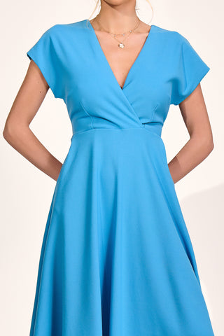 Printed Scuba Dipped Hem Maxi Dress, Blue