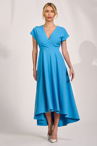 Printed Scuba Dipped Hem Maxi Dress, Blue