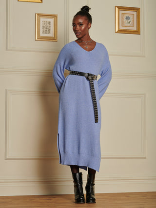 Made In Italy V Neck Knitted Jumper Maxi Dress, Grapemist