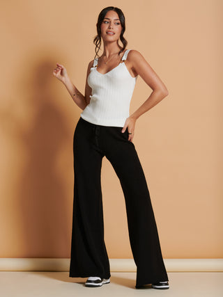 Ribbed Knit Wide Leg Trousers, Mink Heather – Jolie Moi Retail