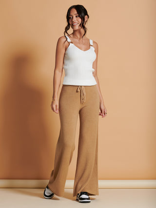 Made in Italy Wide Leg Soft Knit Trousers, Camel