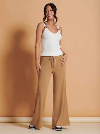 Made in Italy Wide Leg Soft Knit Trousers, Camel