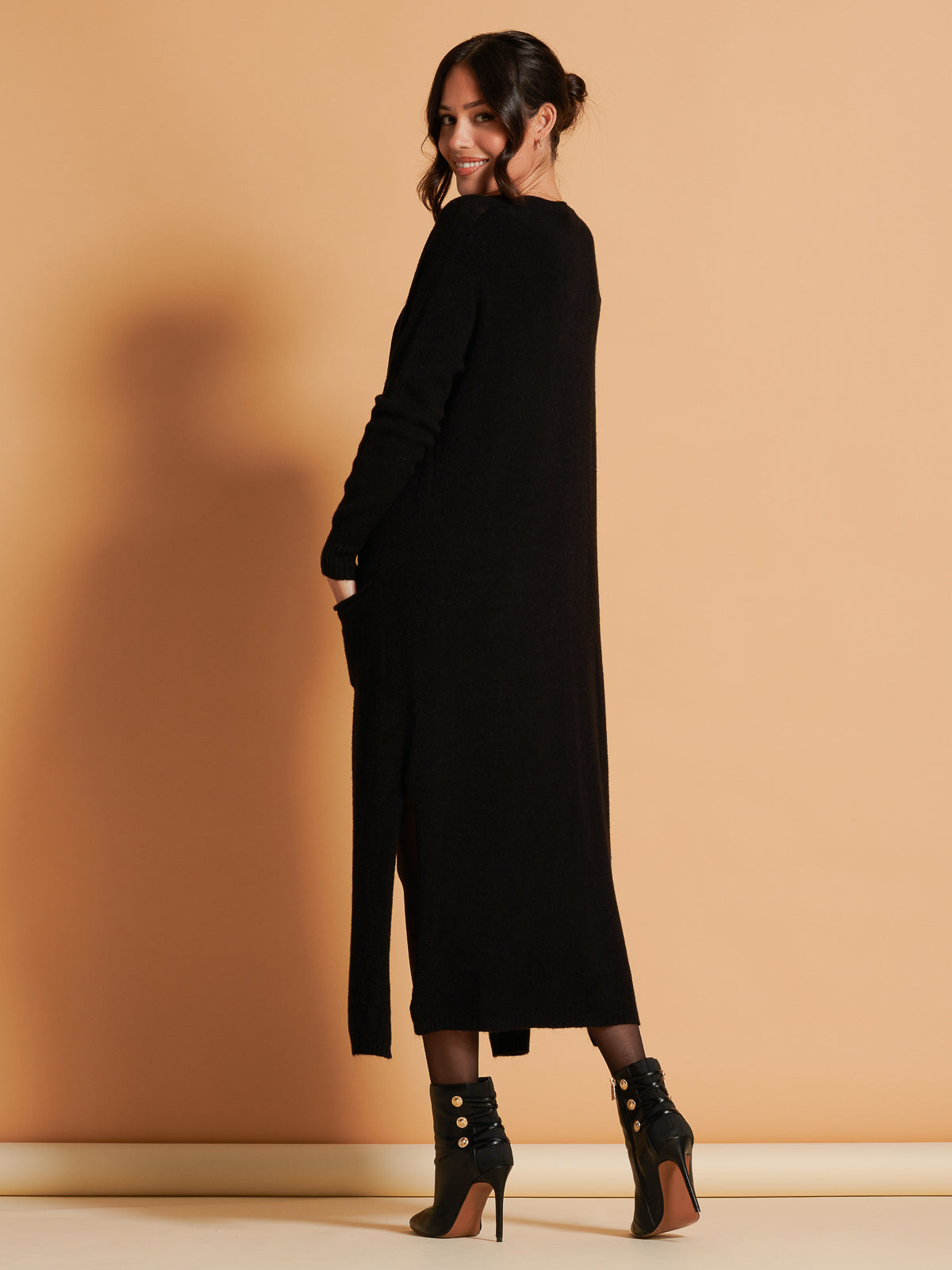 Made in Italy Soft Knit Longline Maxi Cardigan, Black – Jolie Moi