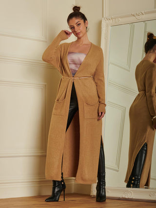 Made in Italy Soft Knit Longline Maxi Cardigan, Camel