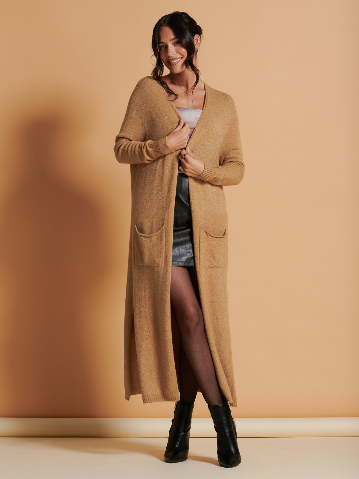 Made in Italy Soft Knit Longline Maxi Cardigan, Camel – Jolie Moi