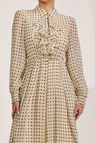 Chiffon Print Ruffled Shirt Dress, Beige Paisley