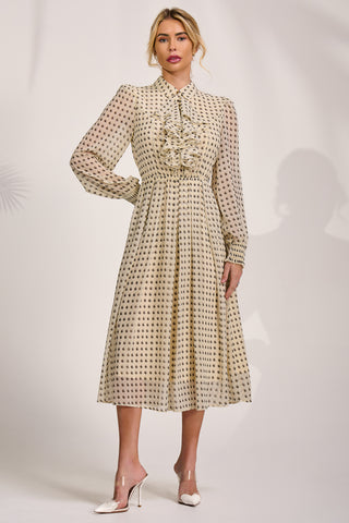 Chiffon Print Ruffled Shirt Dress, Beige Paisley