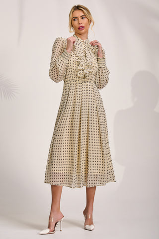 Chiffon Print Ruffled Shirt Dress, Beige Paisley