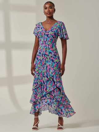 Tiered Floral Maxi Dress, Floral Multi