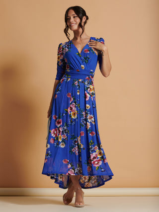 Haizley Floral Print Mesh Maxi Dress, Royal Multi