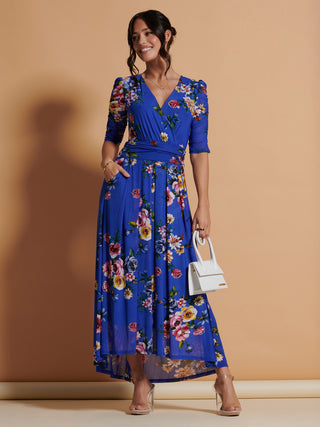 Haizley Floral Print Mesh Maxi Dress, Royal Multi