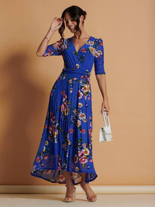 Haizley Floral Print Mesh Maxi Dress, Royal Multi