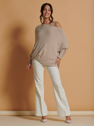 Made in Italy Asymmetric Draped Knit Jumper, Beige