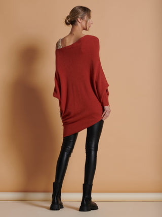 Made in Italy Asymmetric Draped Knit Jumper, Brick Red