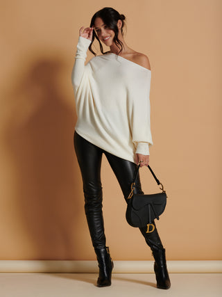 Made In Italy Asymmetric Draped Soft Knit Jumper, Butter