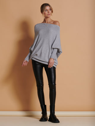 Made in Italy Asymmetric Draped Knit Jumper, Grey Heather