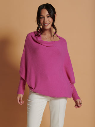 Made In Italy Asymmetric Draped Soft Knit Jumper, Hot Pink
