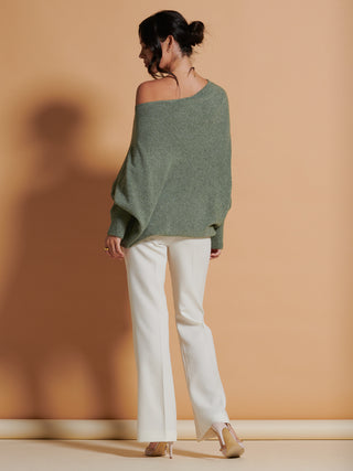 Made In Italy Asymmetric Draped Soft Knit Jumper, Khaki Green
