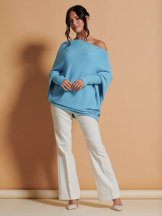 Made In Italy Asymmetric Draped Soft Knit Jumper, Light Blue