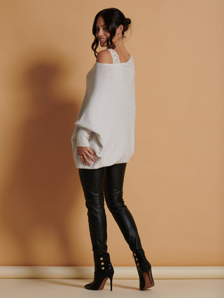 Made In Italy Asymmetric Draped Soft Knit Jumper, Oatmeal
